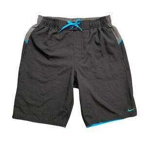 Nike Swim Shorts Mens Small Black Blue Surge 9-Inch Volley Swimwear Brief Lined